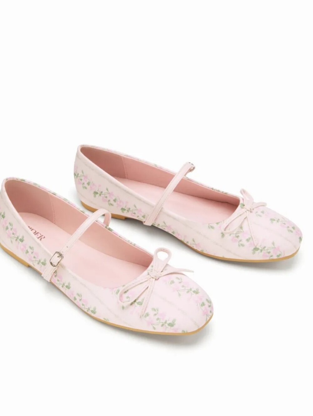 Cider Bowknot Decor Floral Mary Jane Shoes - Pink